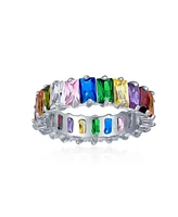 Bling Jewelry Rainbow Emerald Cut Cz Eternity Band Ring Silver