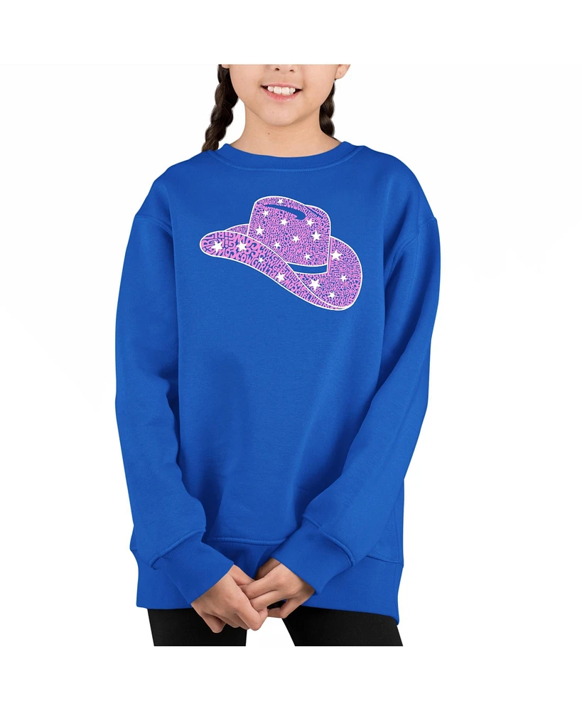 La Pop Art Girls Cowgirl Hat Word Art Crewneck Sweatshirt