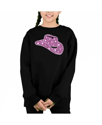 La Pop Art Girls Cow Hat Word Crewneck Sweatshirt