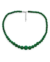 Bling Jewelry Elegant Simple Graduated Round Bead Ball Basic Green Strand Necklace For Women Silver Plated Clasp 16-18 Inches