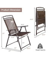 Set of 4 Patio Folding Sling Chairs Steel Camping Deck