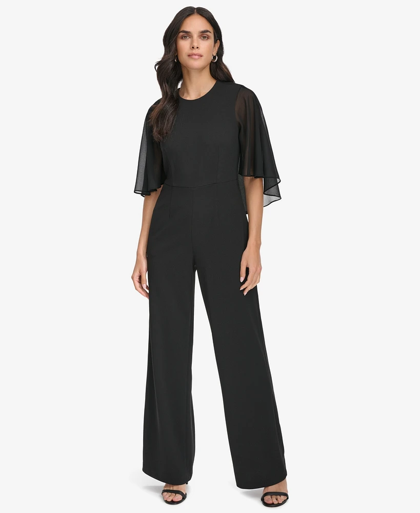 Calvin Klein Women's Chiffon-Cape-Sleeve Scuba-Crepe Jumpsuit