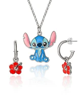 Disney Lilo and Stitch Fashion Stitch Necklace & Flower Earrings Set