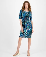 Connected Petite Printed Faux-Wrap Sheath Dress