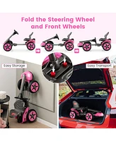 Sugift Pedal Powered 4-Wheel Toy Car with Adjustable Steering Wheel and Seat