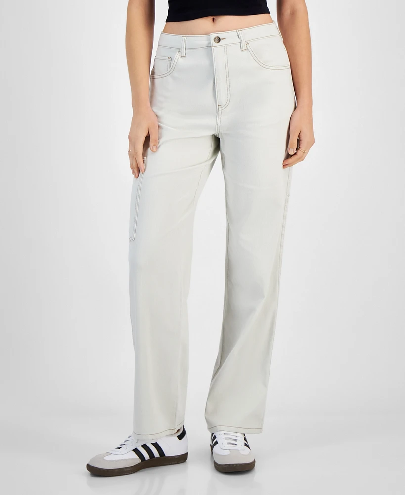 Vanilla Star Juniors' Contrast Stitched High-Rise Cargo Pants