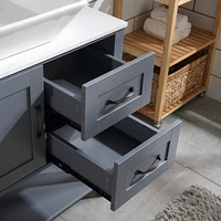 30" Gray Bathroom Vanity And Sink Combo Marble Pattern Top with Mirror Faucet&Dra