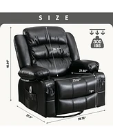 Streamdale Furniture Black Swivel Rocker Recliner with Massage, Heat & Usb Charge