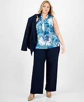 Tahari Asl Plus Printed Sailor Tie-Neck Blouse