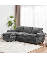 Streamdale Furniture Modern 3-Seat Sofa Couch With Ottoman, Dark Grey