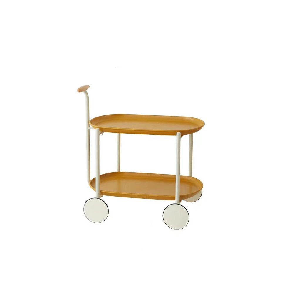 Simplie Fun Movable Small Pushcart Small Cart Double Layered Coffee Table Leisure Modern Living Room