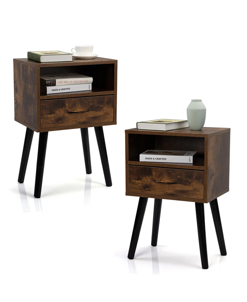 Simplie Fun Mid Century Nightstands with Drawer - Rustic Brown