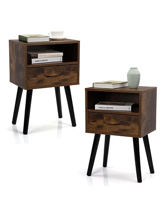 Streamdale Furniture Mid Century Nightstands with Drawer - Rustic Brown