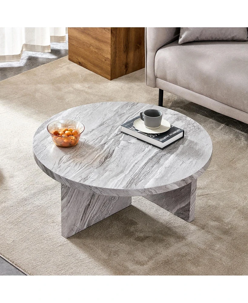 Simplie Fun Circular Textured Coffee Table, 31.4-Inch Modern Gray Table