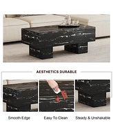Modern Black Coffee Table with Patterns, 43.3"x21.6"x17.2"