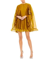 Mac Duggal Women's Ieena High Neck Ruffle Hem Cape Mini Dress