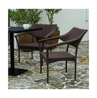 Merrick Lane Cheri Fade And Weather Resistant Modern Pe Rattan Patio Dining Chair With Reinforced Steel Frame