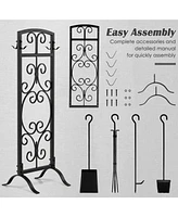 Sugift 5 Piece Wrought Iron Fireplace Tools with Decor Holder