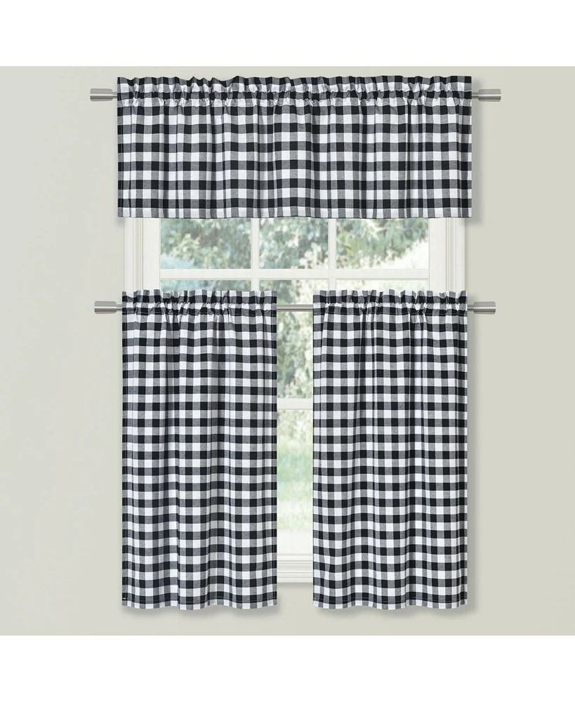 Kate Aurora Country Farmhouse Plaid Checkered Gingham 3 Pc Kitchen Curtain Tier & Valance Set