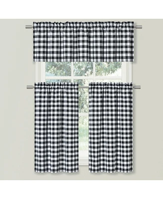 Kate Aurora Country Farmhouse Plaid Checkered Gingham 3 Pc Kitchen Curtain Tier & Valance Set