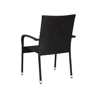 Merrick Lane Set Of 4 Mathias Indoor/Outdoor Black Wicker Patio Chairs With Powder Coated Steel Frame, Comfortably Curved Back And Arms