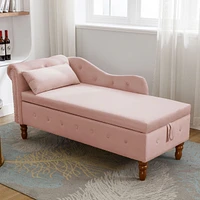 Velvet Chaise Lounge with Storage & Pillow