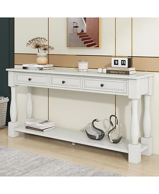 Simplie Fun 63" Long Espresso Console Table with Drawers & Shelf