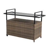Outdoor Wicker Bar Cart with Glass Top