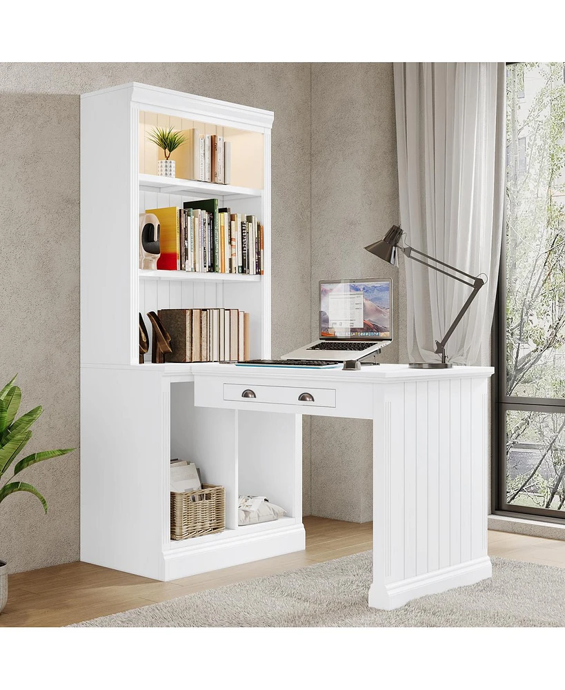 Simplie Fun 83.4" Tall Bookshelf With Writing Desk, Modern Bookcase With Study Desk