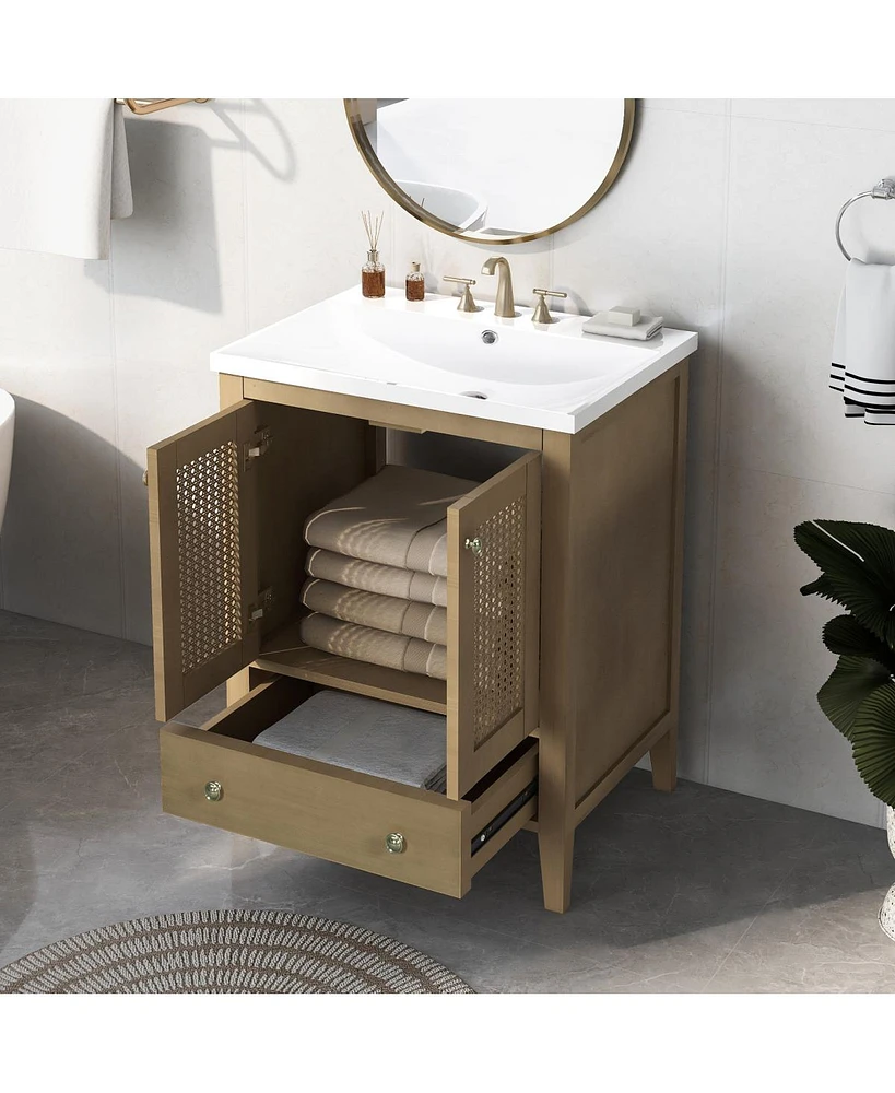 Streamdale Furniture Rattan Bathroom Vanity with Storage Cabinet