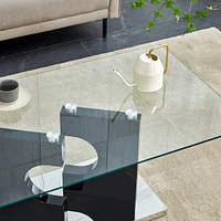 Modern coffee table with tempered glass top and black legs