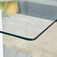 Rectangular modern coffee table with tempered glass top and white Mdf legs, perfect for living room