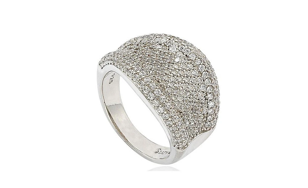 Suzy Levian New York Sterling Silver Cubic Zirconia Micro Pave Wide Band Ring