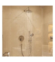 Mondawe 8" Wall Mounted Rainfall Thermostatic Shower System Set with Handheld Spray & Handlebar, Brushed Gold