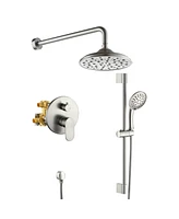 Mondawe 8" Wall Mounted Rainfall Thermostatic Shower System Set with Handheld Spray & Handlebar, Brushed Gold