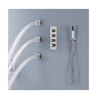 Mondawe 20" Ceiling Mount Thermostatic Shower System Set with Handheld Spray & 3 Body Jets, Brushed Nickel