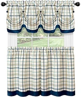 Kate Aurora Country Farmhouse Plaid 3 Pc Tattersall Cafe Kitchen Curtain Tier & Valance Set