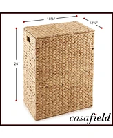 Casafield Large Laundry Hamper with Lid and Removable Liner Bag - Natural, Woven Water Hyacinth Laundry Basket for Clothes