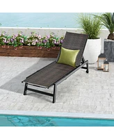 Slickblue Patio Pe Rattan Chaise Lounge with 5-Level Backrest and Wheels-Brown