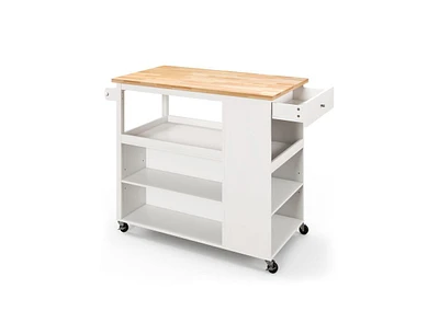 Slickblue Kitchen Island Trolley Cart on Wheels with Storage Open Shelves and Drawer-White