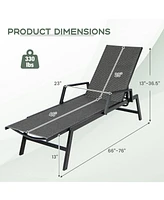 Slickblue Outdoor Rattan Chaise Lounge Reclining Chair with Armrests and 5-Position Backrest-Brown