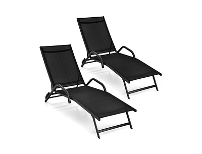 Slickblue 2 Pieces Outdoor Chaise Lounge with 5-Position Adjustable Backrest-Black