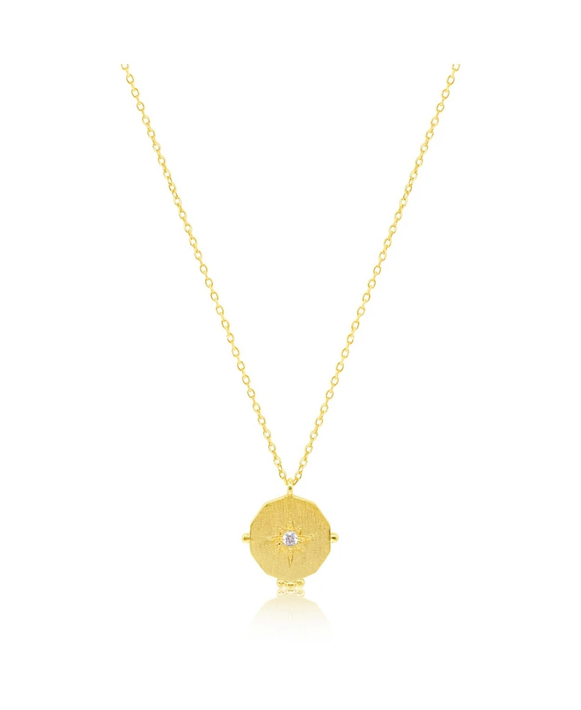 Etoielle Yellow Gold Tone Cz Starburst Medallion Necklace