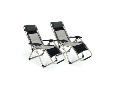 Slickblue 2 Pieces Adjustable Padded Lounge Recliner with Removable Head Pillow-Black