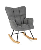 Slickblue Linen Nursery Rocking Chair with High Backrest and Padded Armrests