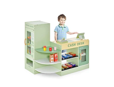 Slickblue Kids Wooden Supermarket Play Toy Set with Checkout Counter-Green