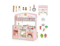 Slickblue Double-Sided Kids Play Kitchen Set with Canopy and 2 Seats