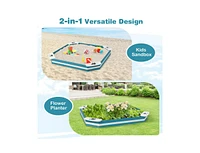 Slickblue Outdoor Solid Wood Sandbox with 4 Built-in Animal Patterns Seats