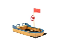 Slickblue Kids' Pirate Boat Sandbox with Flag and Rudder