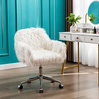 Simplie Fun Modern Faux Fur Home Office Chair, Fluffy Chair For Girls, Makeup Vanity Chair